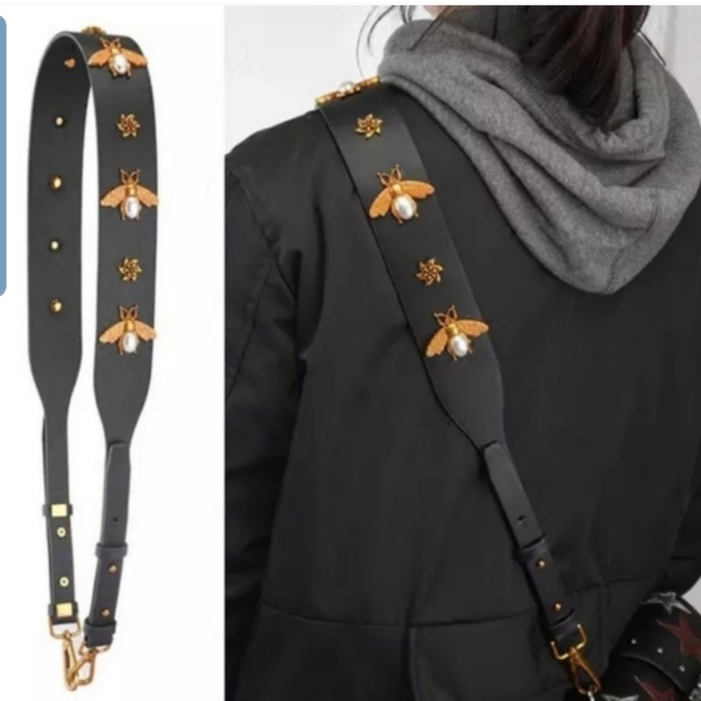 Faux Leather Bee Pearl Tan Guitar Crossbody Strap